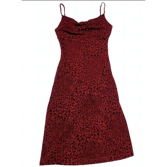 I.N. San Francisco Garnet Red Metallic Jaguar Print Cowlneck Bodycon Mini Dress - Picture 2 of 10